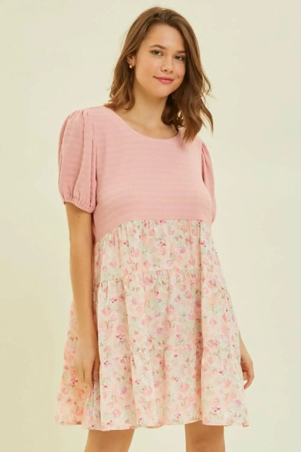 Dresses Trendsi HEYSON Full Size Round Neck Floral Ruffle Hem Mini