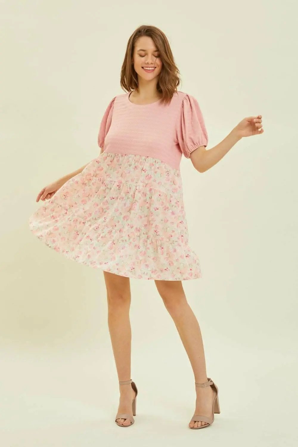 Dresses Trendsi HEYSON Full Size Round Neck Floral Ruffle Hem Mini