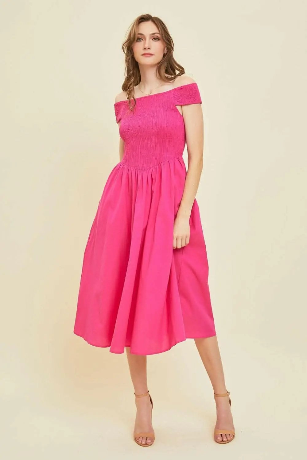 Dresses Trendsi HEYSON Off-Shoulder Smocked Midi Dress