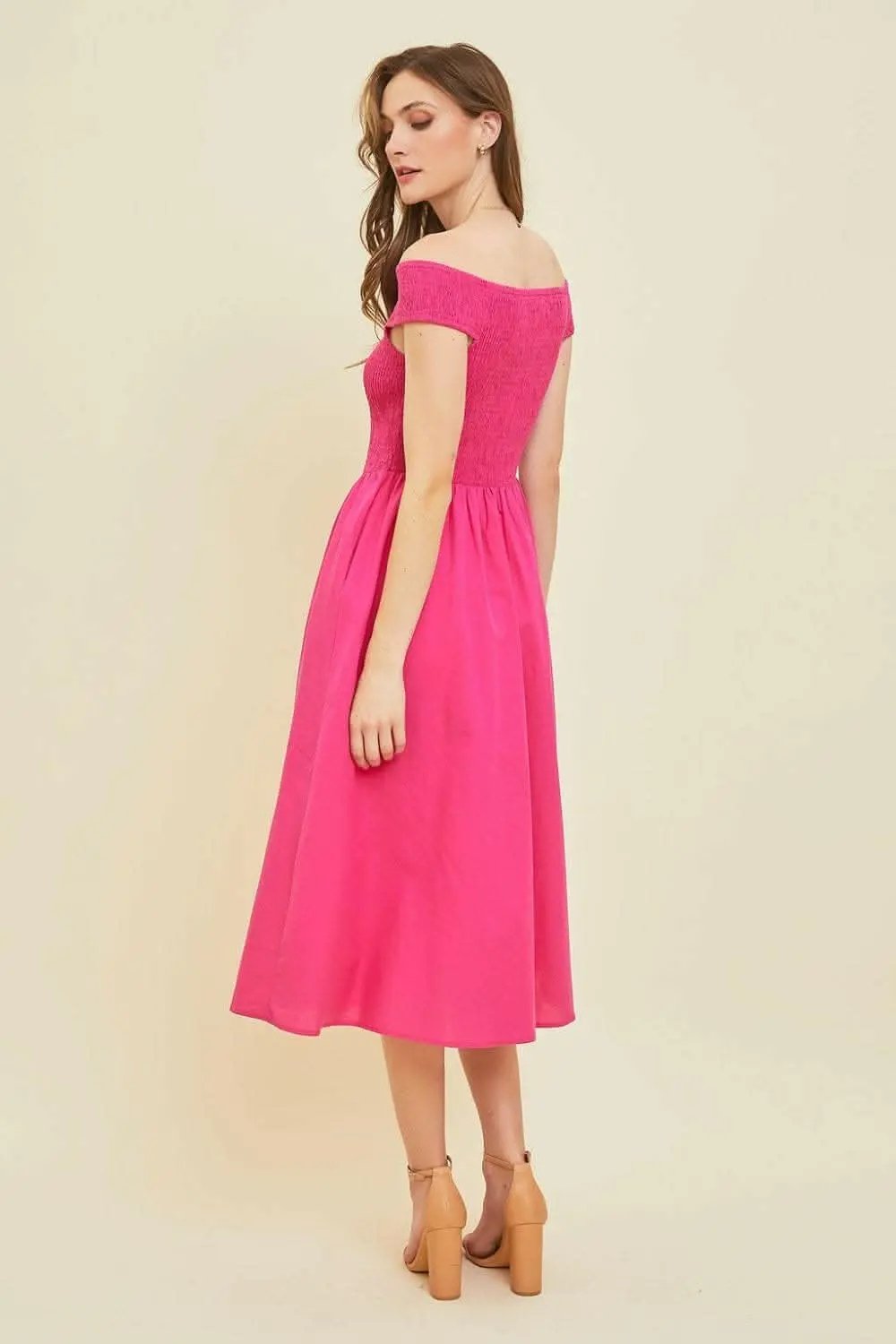 Dresses Trendsi HEYSON Off-Shoulder Smocked Midi Dress