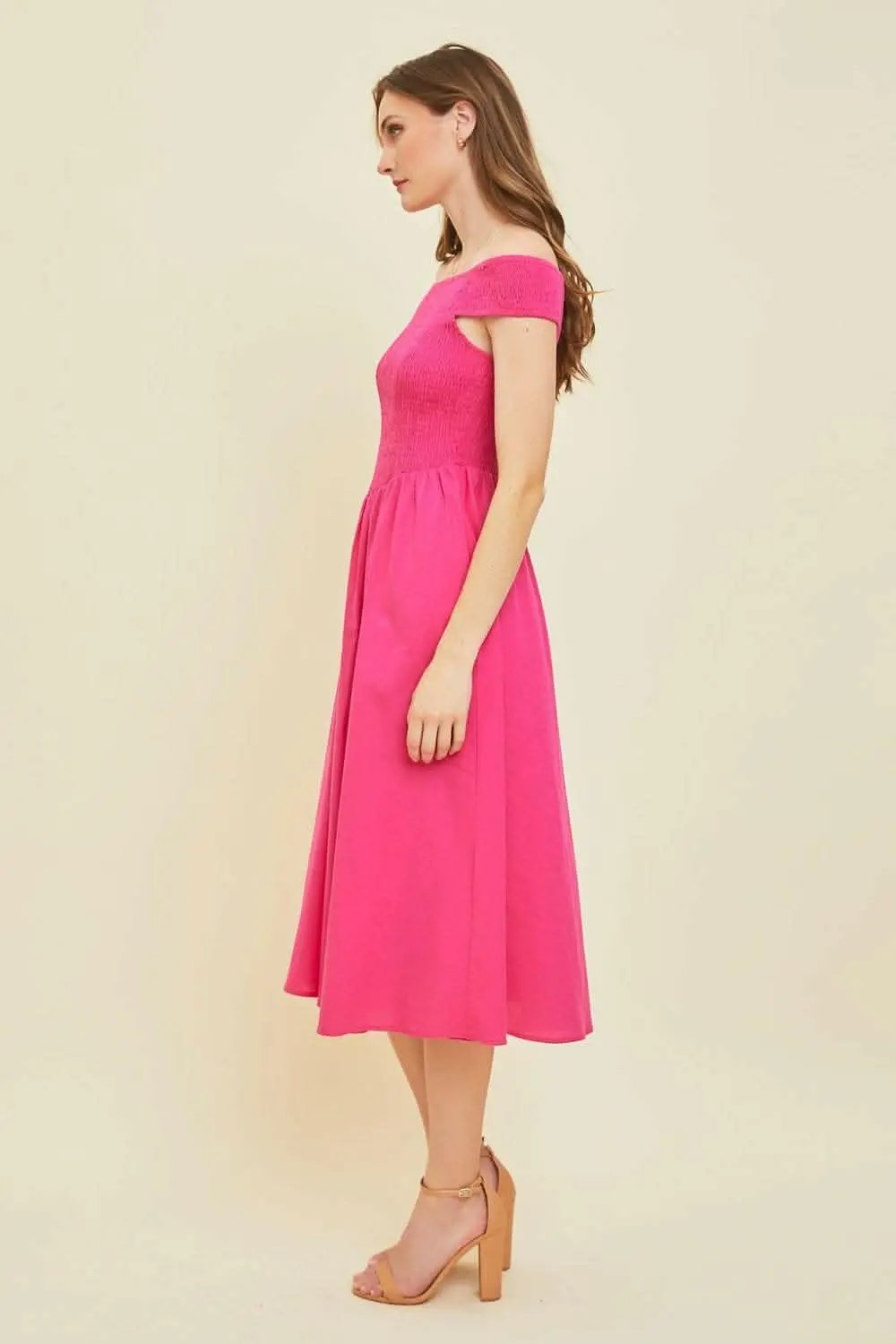 Dresses Trendsi HEYSON Off-Shoulder Smocked Midi Dress