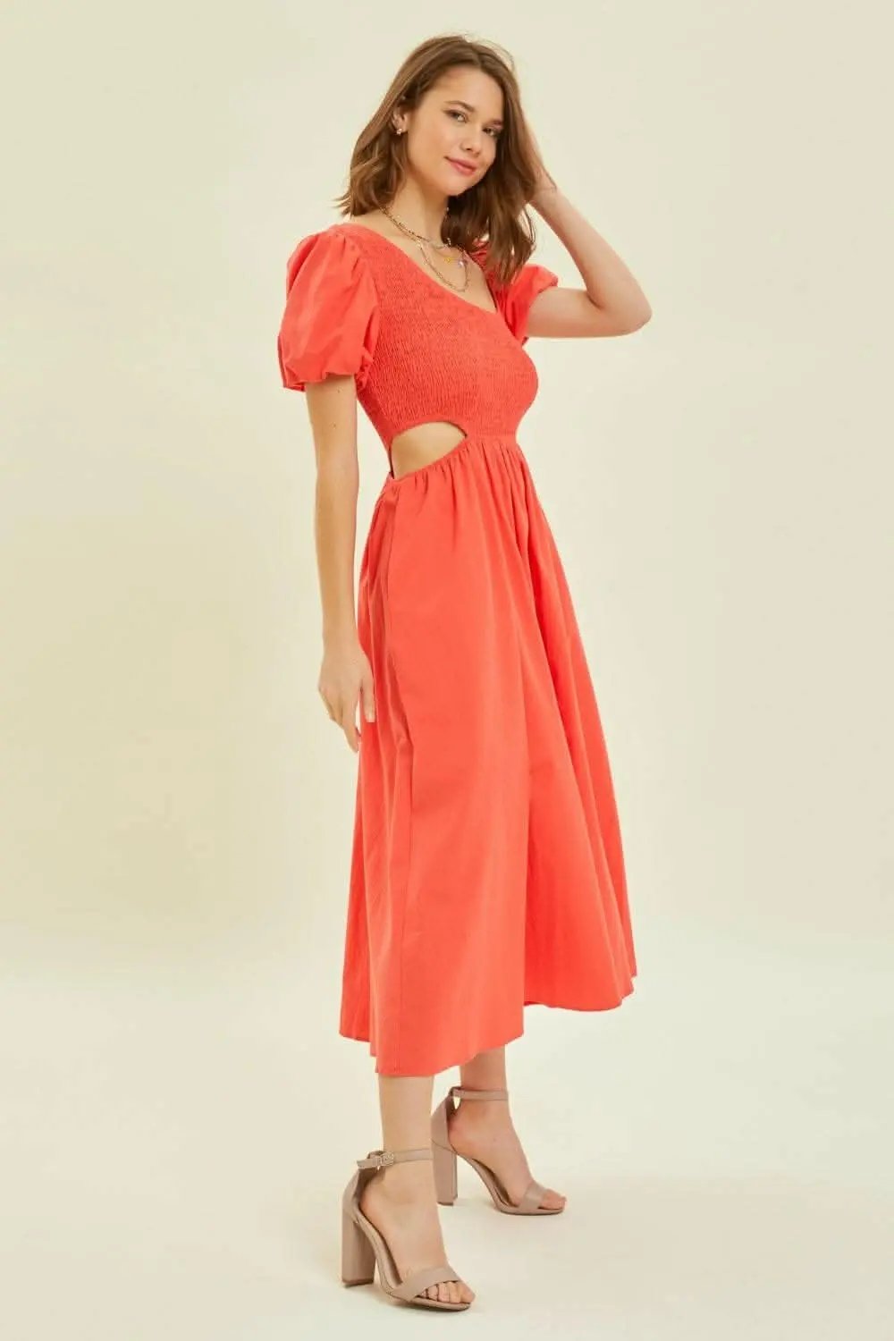 Dresses Trendsi HEYSON Smocked Cutout Midi Dress