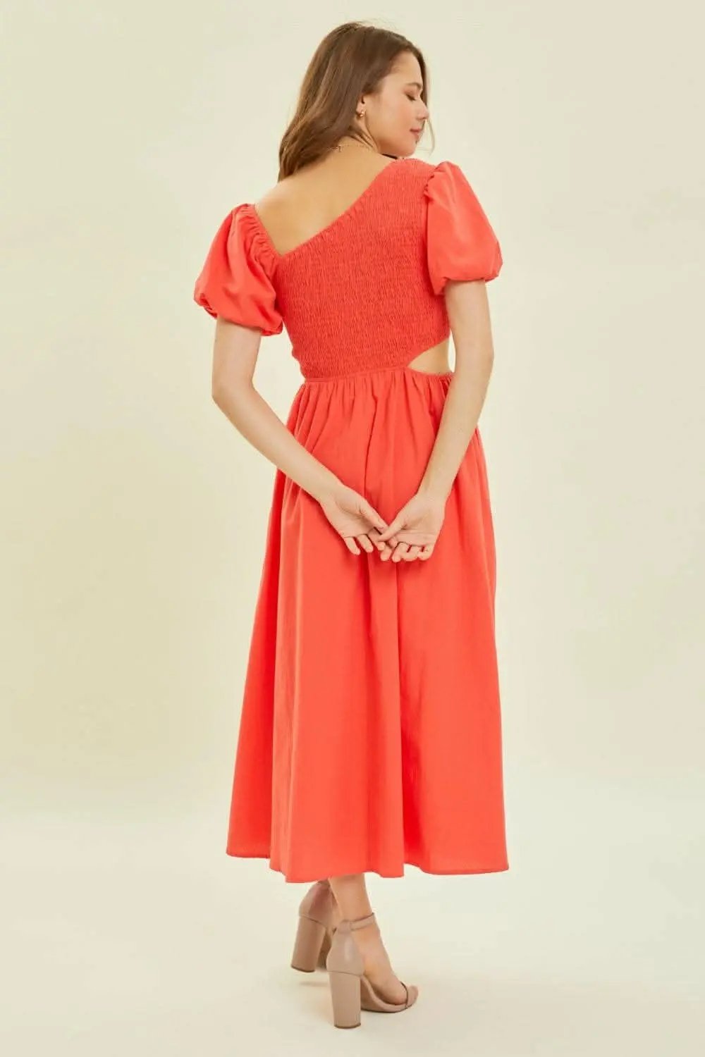 Dresses Trendsi HEYSON Smocked Cutout Midi Dress