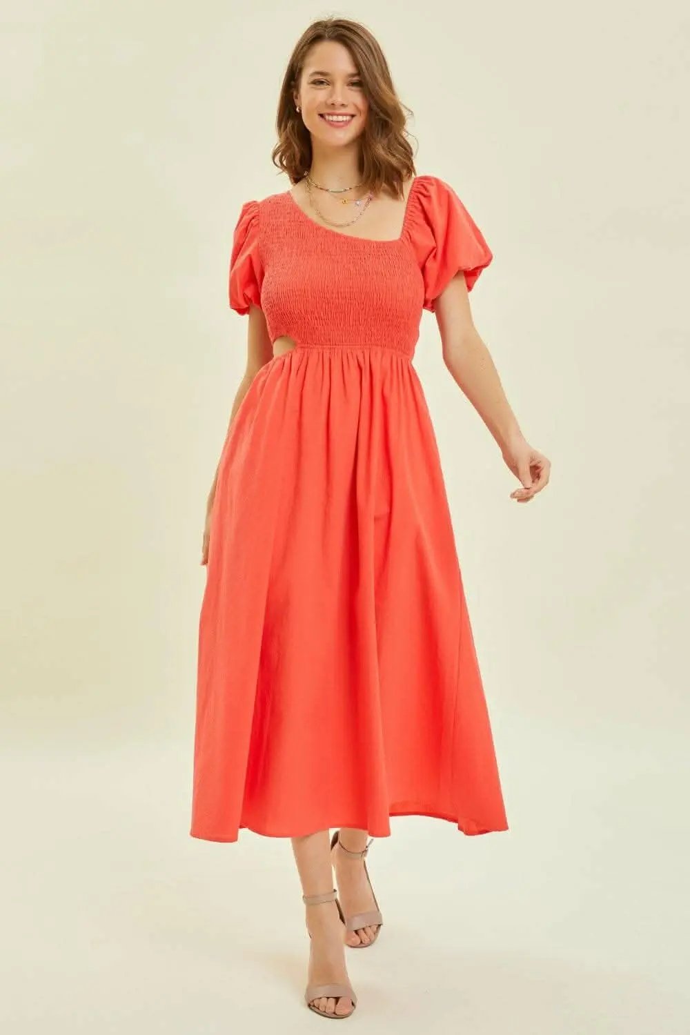 Dresses Trendsi HEYSON Smocked Cutout Midi Dress