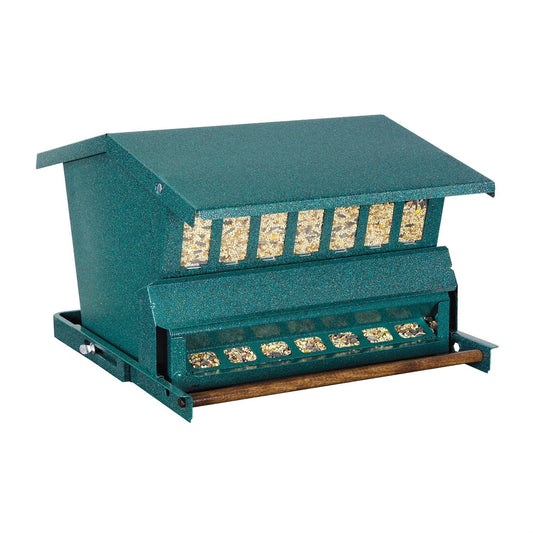 Comedero para aves silvestres a prueba de ardillas Green Steel con gancho