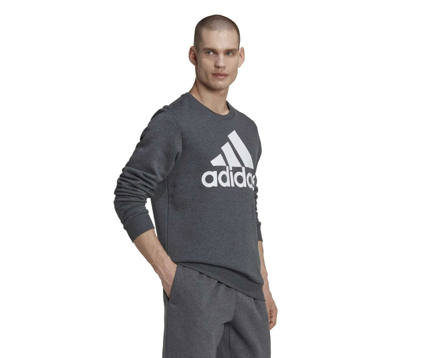 adidas Men's Essentials Big Logo Sweatshirt - DARK GREY / HEATHER WHITE