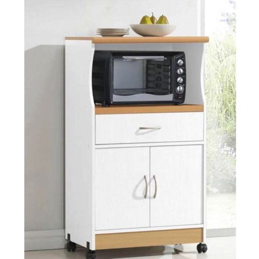 Carro microondas con ruedas giratorias para despensa de cocina blanca