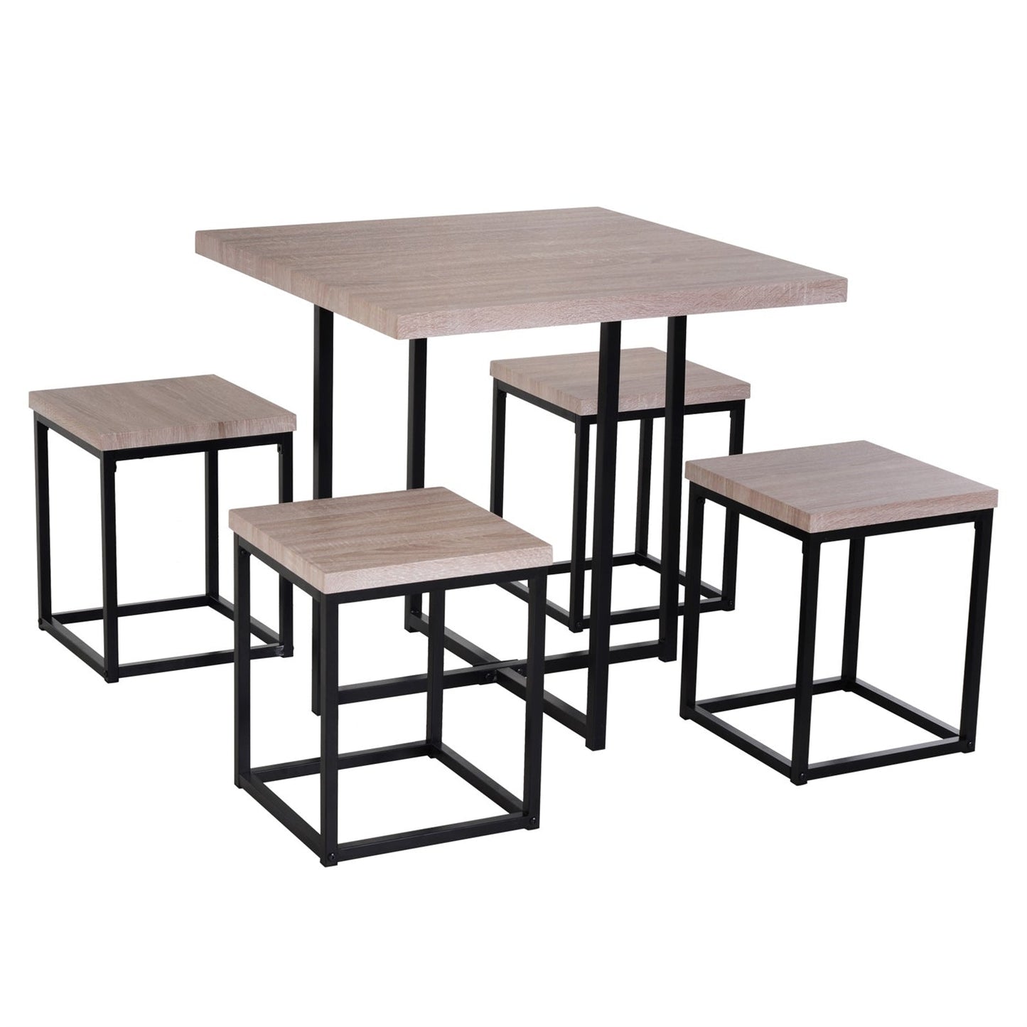 Juego de comedor de cocina de 5 piezas de madera natural y acero estilo rústico