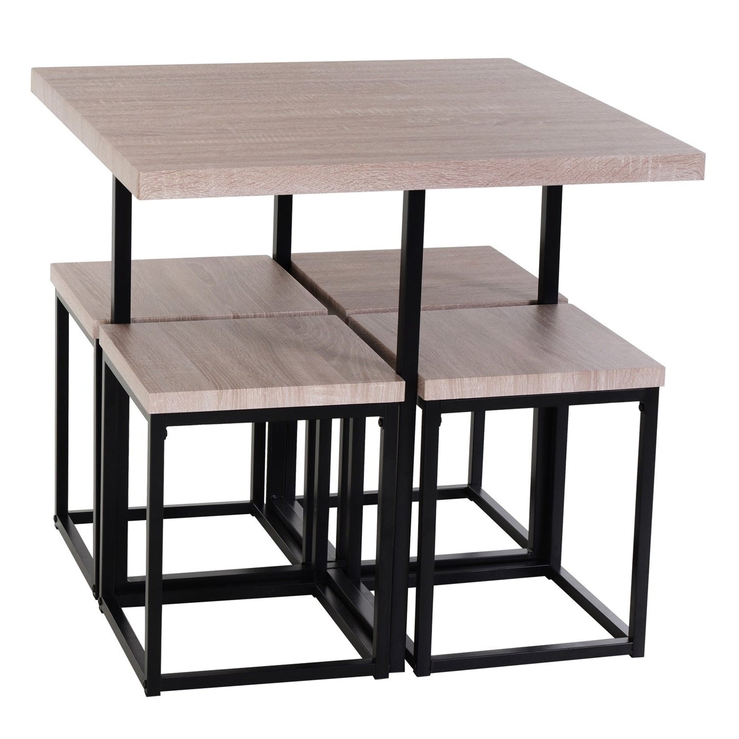 Juego de comedor de cocina de 5 piezas de madera natural y acero estilo rústico