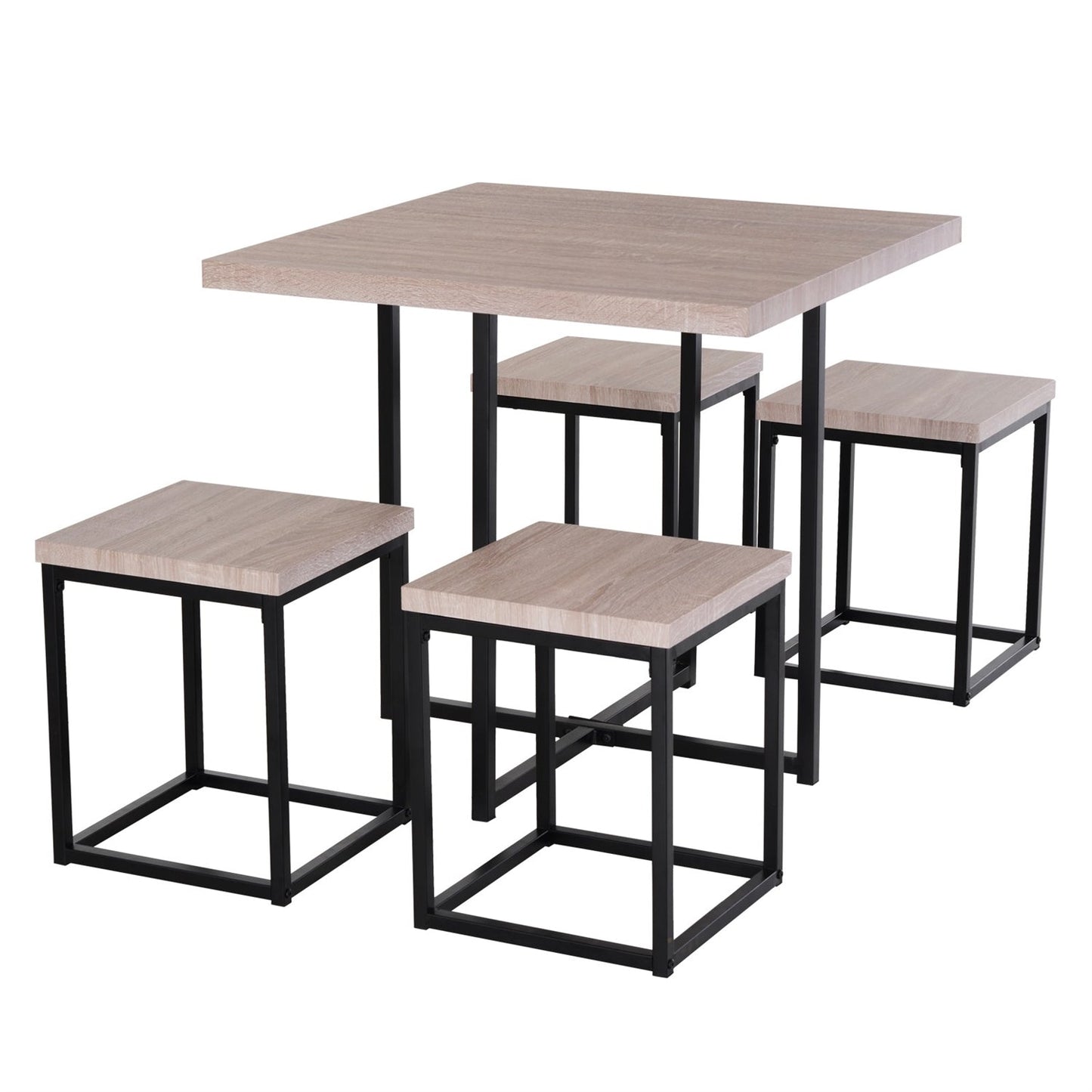 Juego de comedor de cocina de 5 piezas de madera natural y acero estilo rústico
