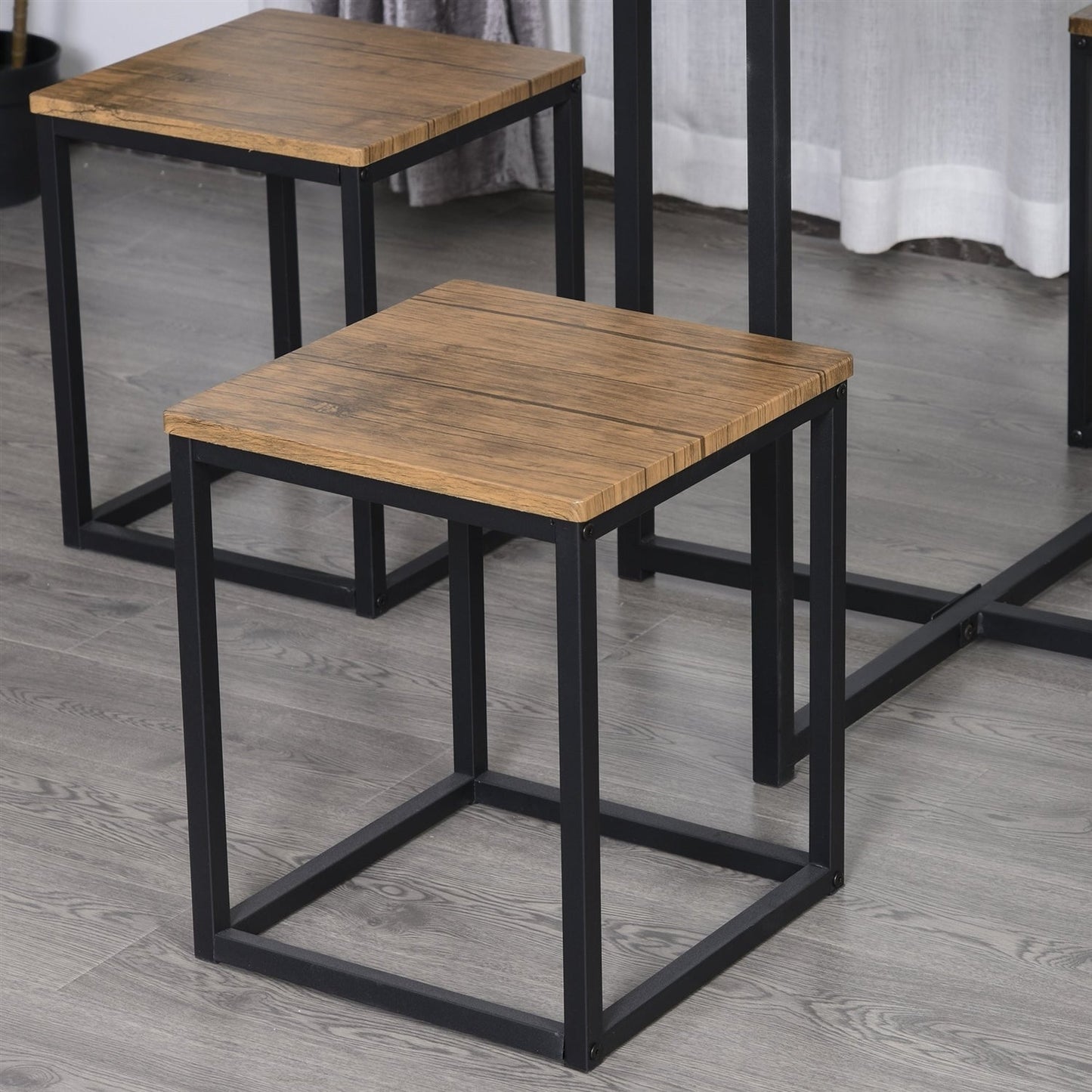 Juego de comedor de cocina de 5 piezas de madera de nogal y acero, estilo rústico