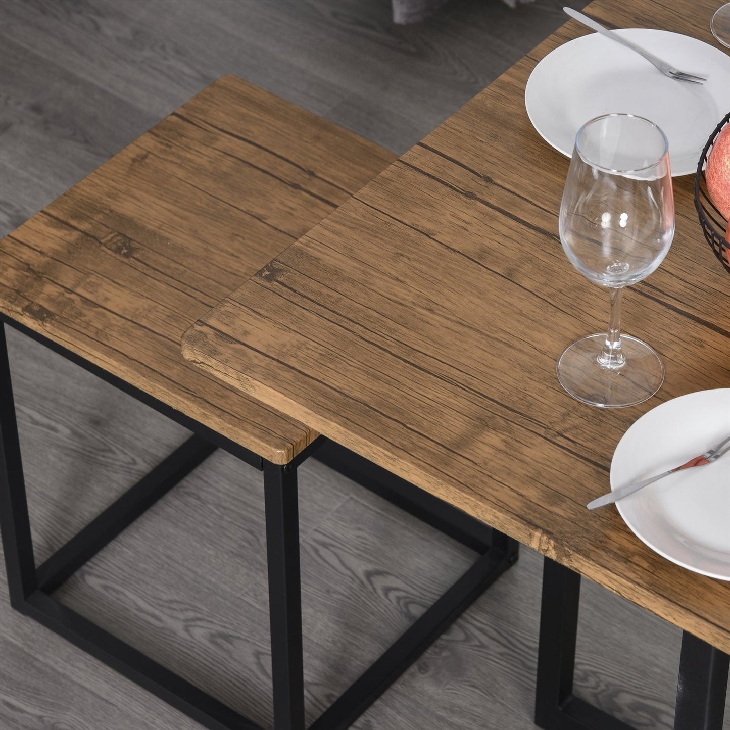 Juego de comedor de cocina de 5 piezas de madera de nogal y acero, estilo rústico
