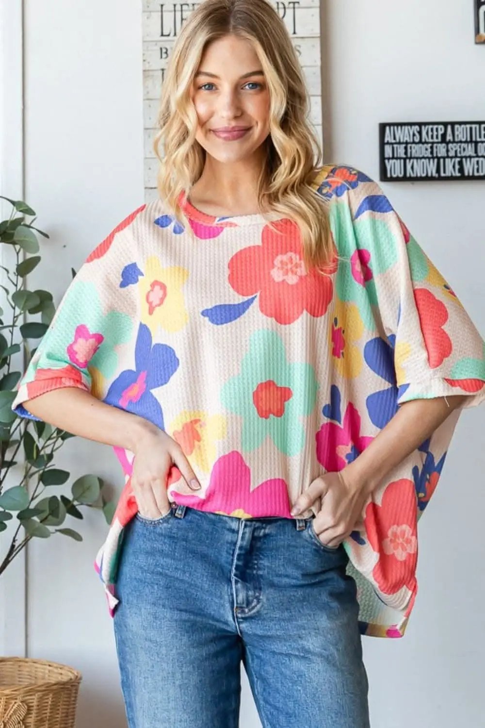 Shorts Trendsi Floral Waffle Oversize Tee Women's Casual T-Shirt Soft & Comfy