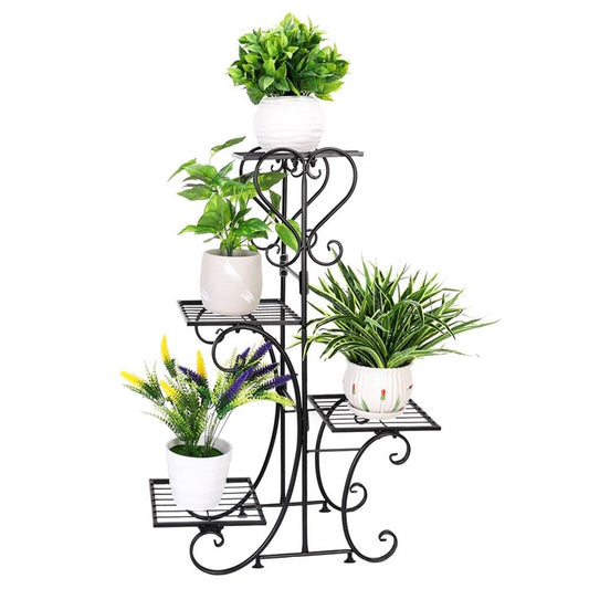 Elegante estante de metal negro de 4 niveles para plantas