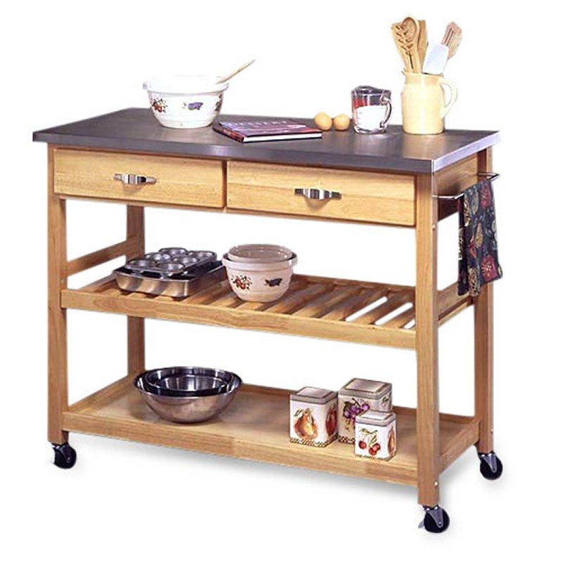 Mesa de cocina auxiliar con tapa de acero inoxidable y ruedas con bloqueo