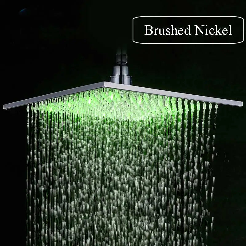 Rozin Rainfall Shower Head With LED Light Square Brass Design