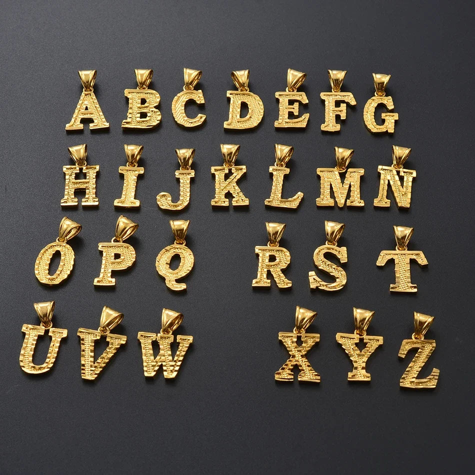 Anniyo A-Z Letters Necklaces Gold Plated Initial Pendant Rope Chain