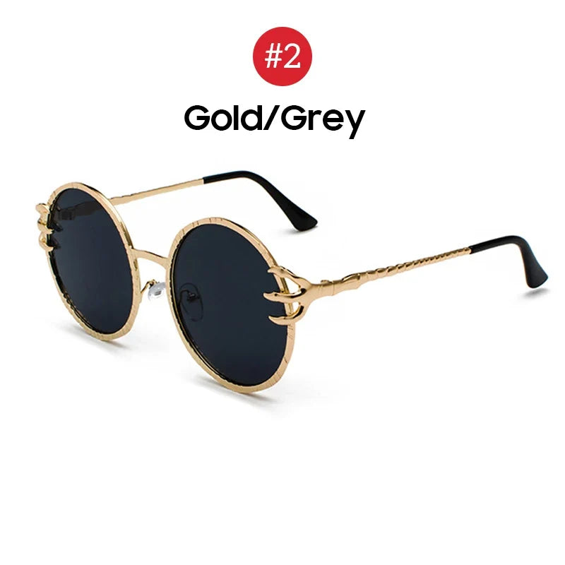 VIVIBEE Retro Skull Claw Round Sunglasses for Women Fishion 2026 Trending Product Gothic Sun Glasses Gold Metal Frame Shades