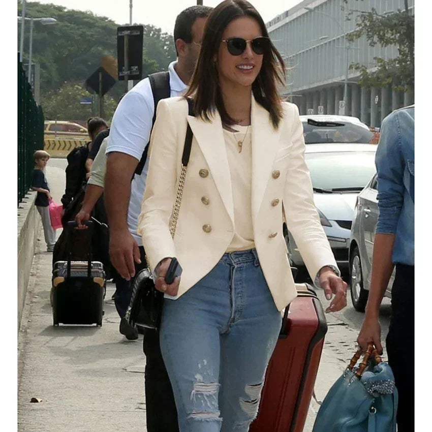 CHAQUETA DE ALTA CALIDAD Nuevo Modelo 2024 Chaqueta de diseñador para mujer Clásica cruzada con botones de león de metal Blazer Tallas S-5XL