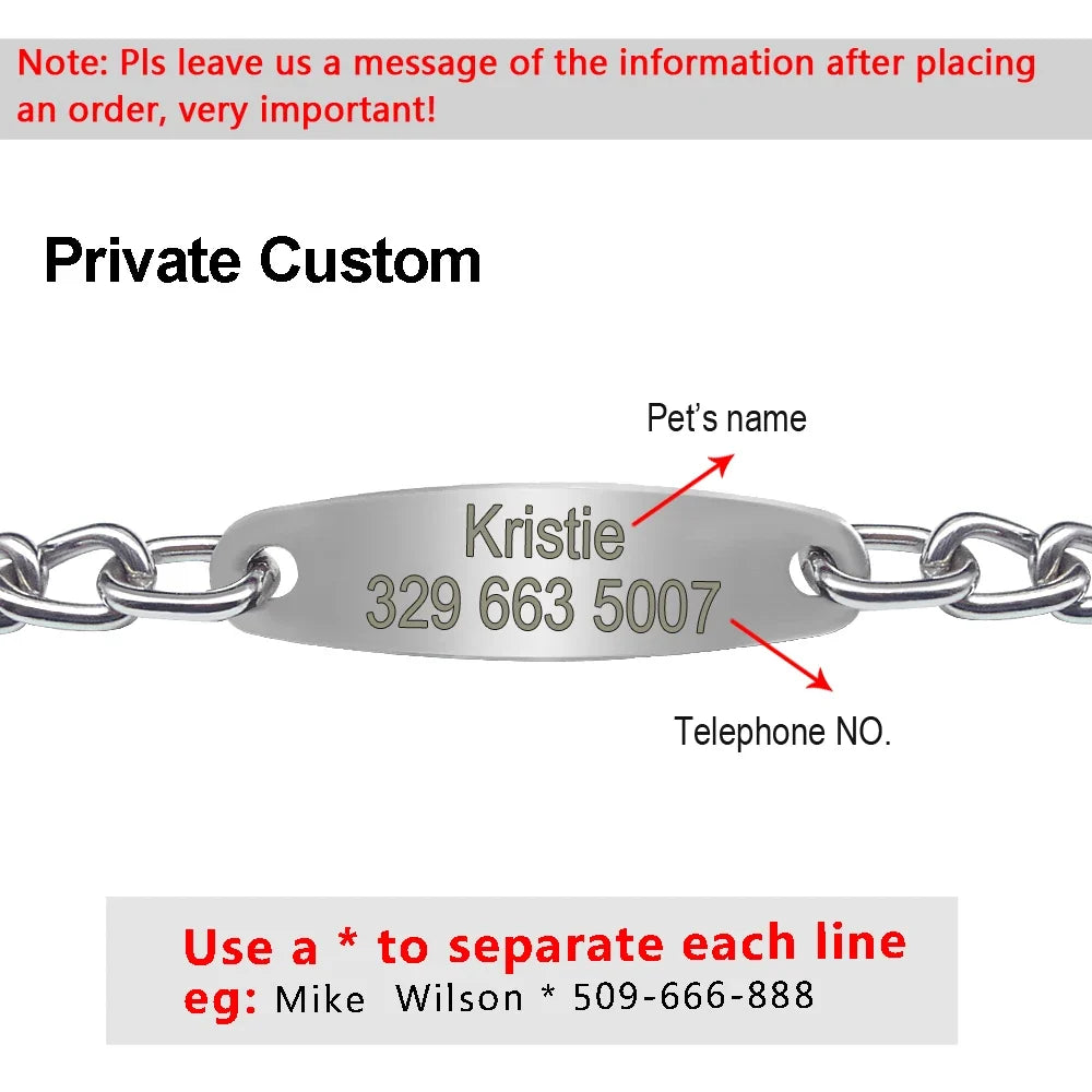 Personalized Pet Dog Chain Choke Collar Pets Training Engraved ID Slip Collars Choker For Medium Large Dogs Pitbull Pug Bulldog