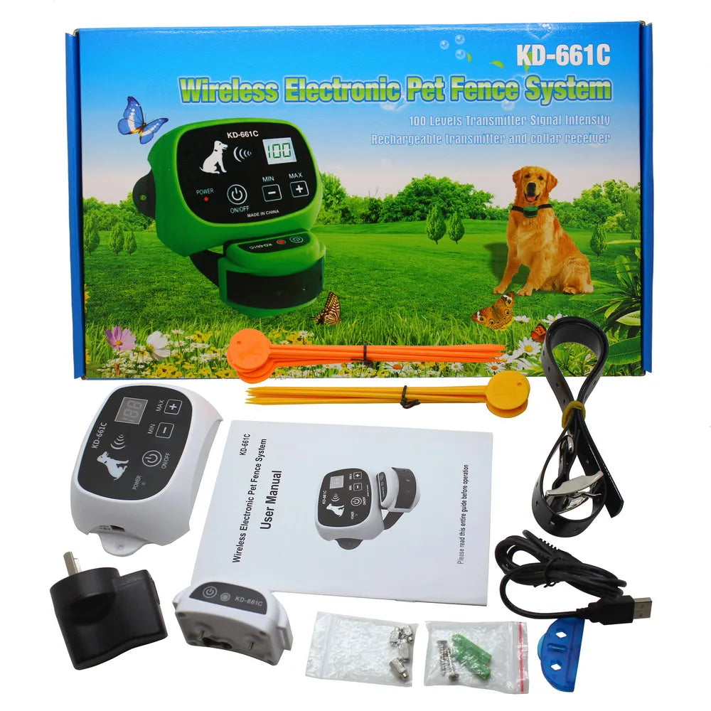 KPHRTEK KD-661C Waterproof Rechargeable Wireless Electronic Pet Fence System 1/2 DOG White Green Drop Shipping
