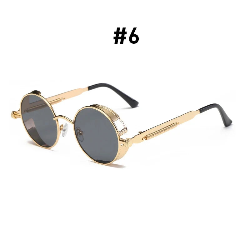VIVIBEE Vintage Steampunk Red Sunglasses Men Round Punk Alloy Metal Retro Sun Glasses Women 2026 Goggles Gothic Style Shades