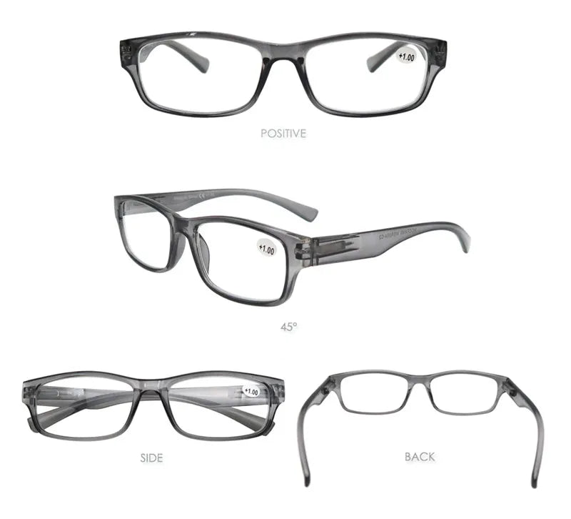 Reading Glasses Men Women Rectangle Durable Frame Readers Flexible Spring Hinge Clear View Magnification Strength +1.0 to +5.0