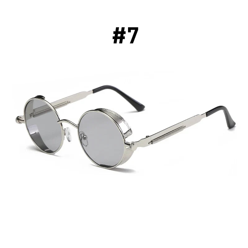 VIVIBEE Vintage Steampunk Red Sunglasses Men Round Punk Alloy Metal Retro Sun Glasses Women 2026 Goggles Gothic Style Shades