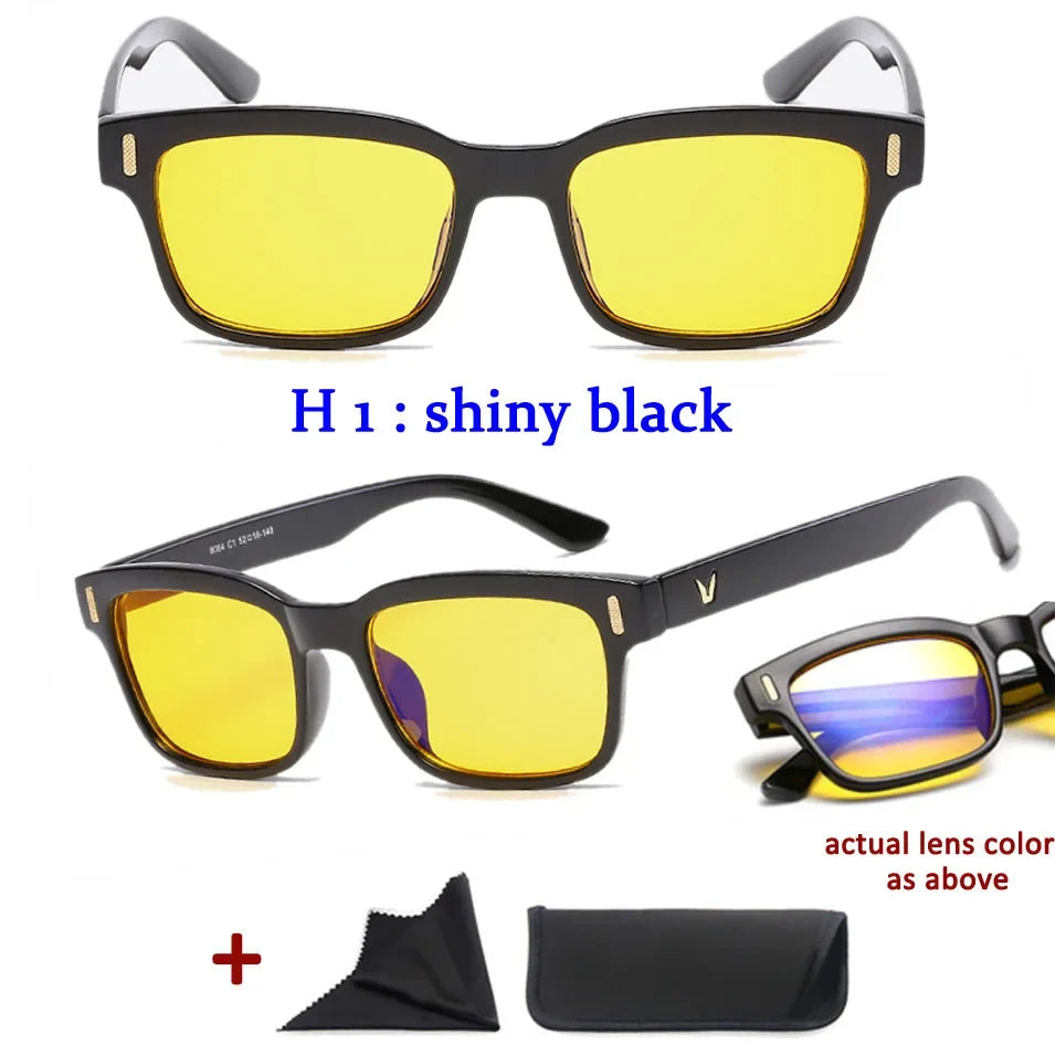 Men'S Anti-Blue Light Office Computer High Quality Black Shiny Frame Rivets Studded Glasses With Gold Pattern On The Temples.
