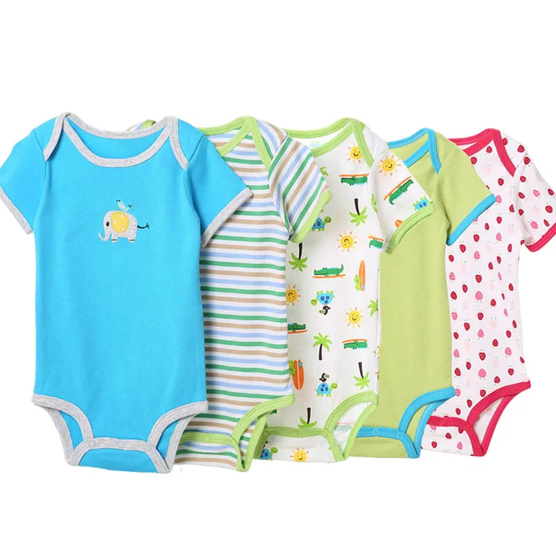 5pcs 3m-24m Short Sleeve Cotton Winggle-In Jumpsuit Infant Baby