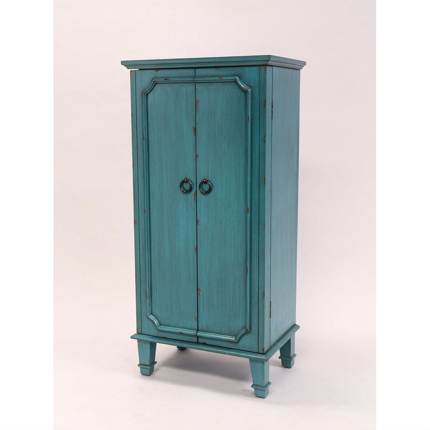 Alhajero vintage pintado a mano color turquesa con tiradores de cajón antiguos