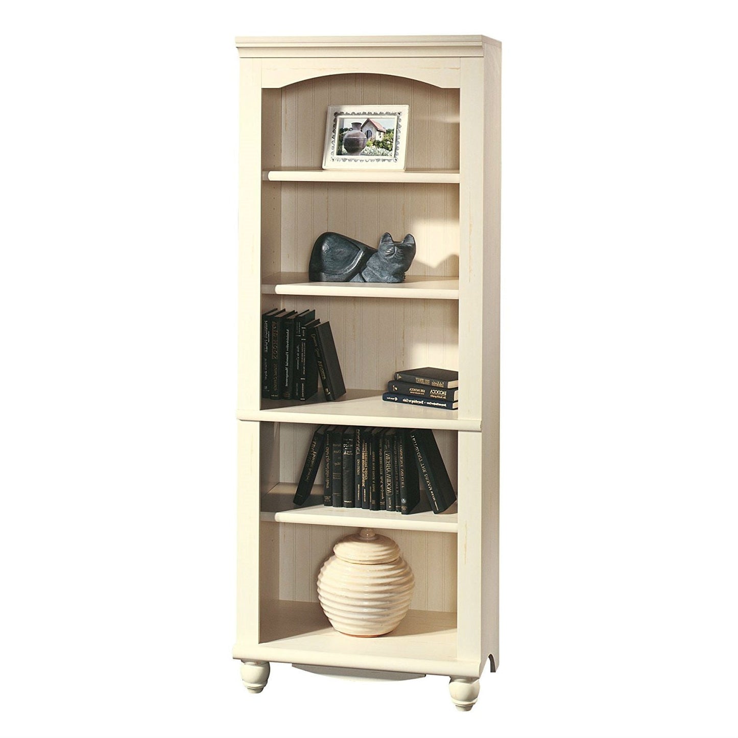 Estantería elegante con 5 estantes y acabado de madera blanco antiguo