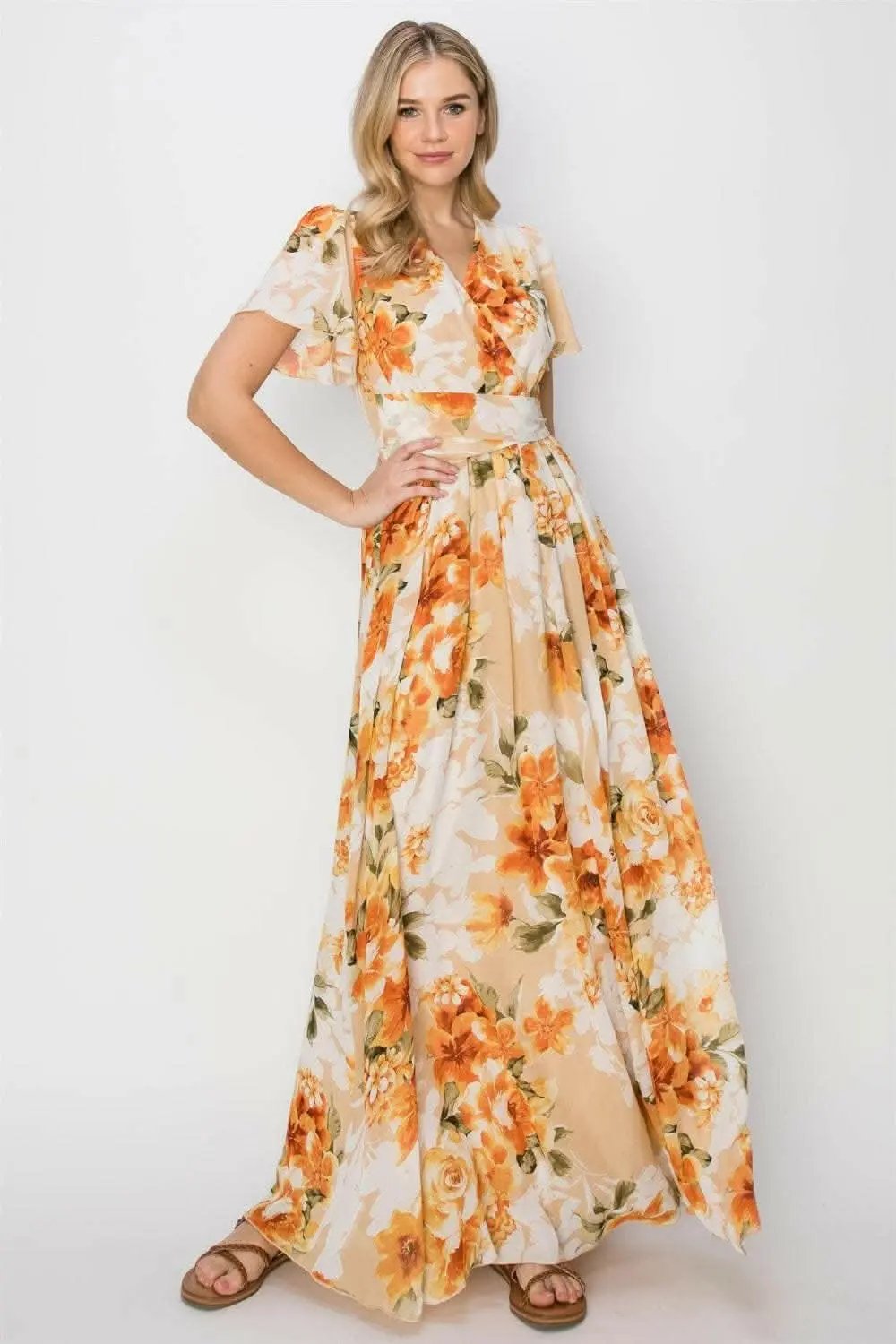 Vestidos Tendencia Vestido largo floral Maxi de mujer con abertura y espalda anudada de manga corta para verano
