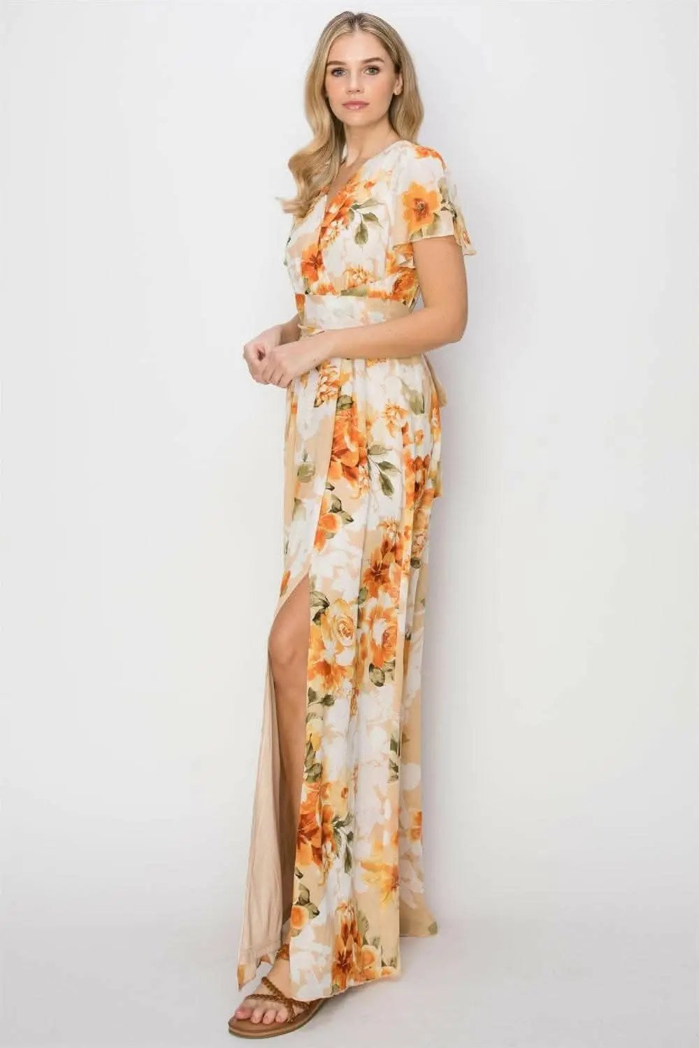 Vestidos Tendencia Vestido largo floral Maxi de mujer con abertura y espalda anudada de manga corta para verano