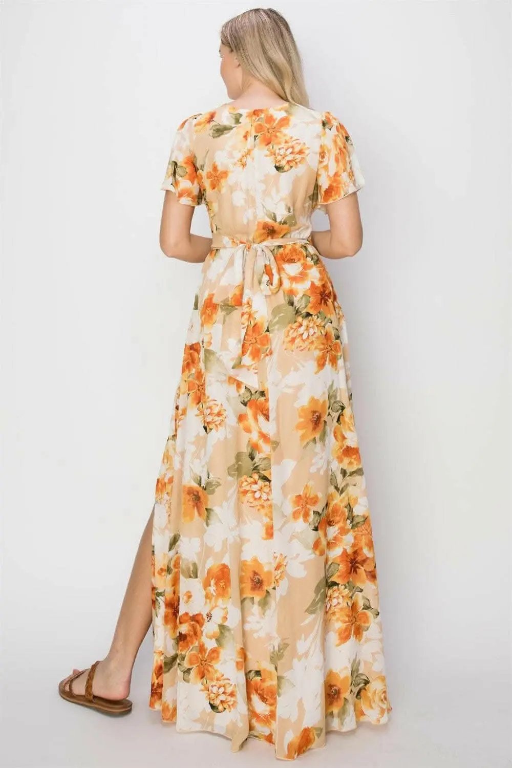 Vestidos Tendencia Vestido largo floral Maxi de mujer con abertura y espalda anudada de manga corta para verano