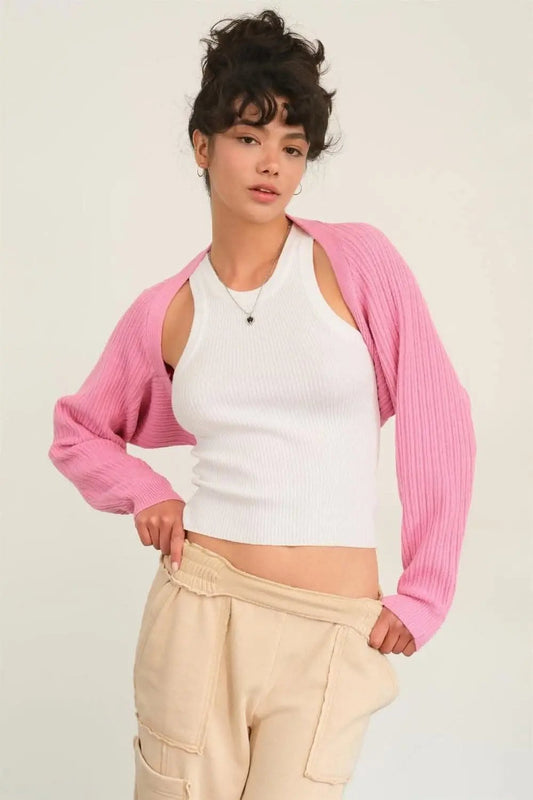 Sweaters Trendsi Cárdigan bolero de punto acanalado para mujer, top corto para usar en capas - Suave y elegante