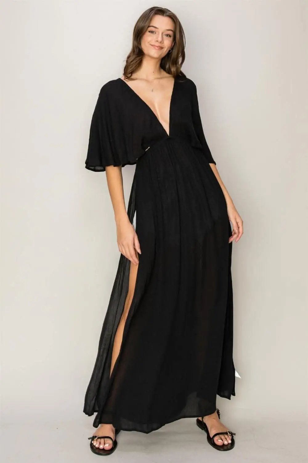 Dresses Trendsi Maxi Cover Up Dress Women's Beach/Pool Tie Back Split Lightweight