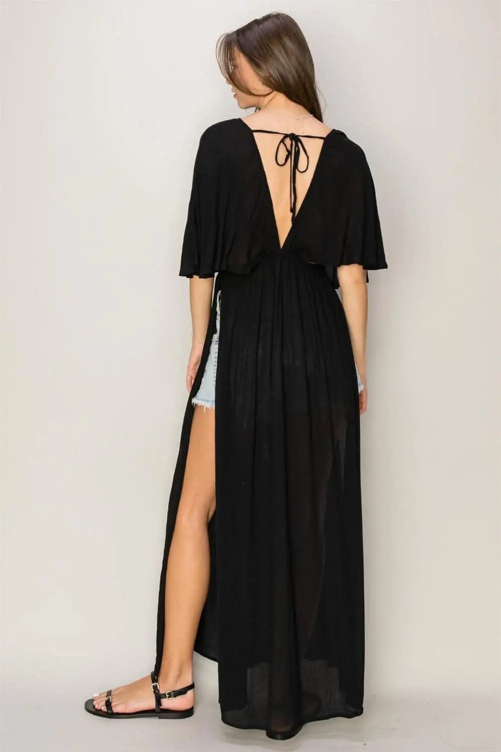 Dresses Trendsi Maxi Cover Up Dress Women's Beach/Pool Tie Back Split Lightweight