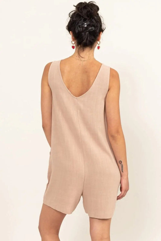 Zapatos Trendsi Mono corto con cuello en V para mujer, mono de verano informal con bolsillos EE. UU.