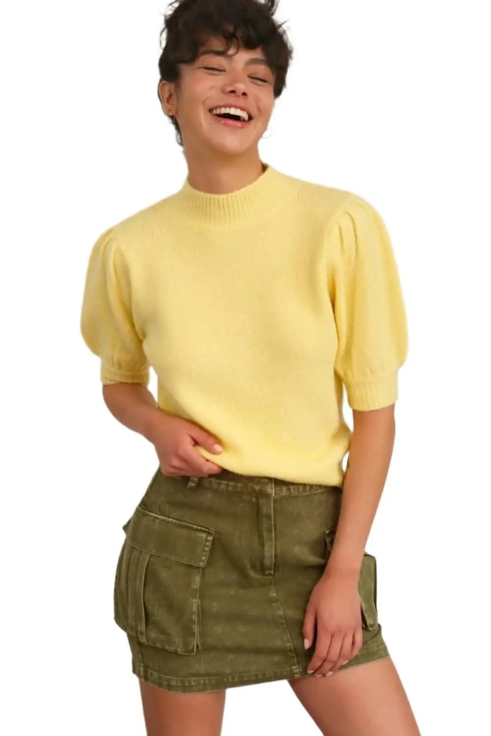 Women's Knit Top Top - Puff Sleeve Mock Neck - Elevated Knit Style