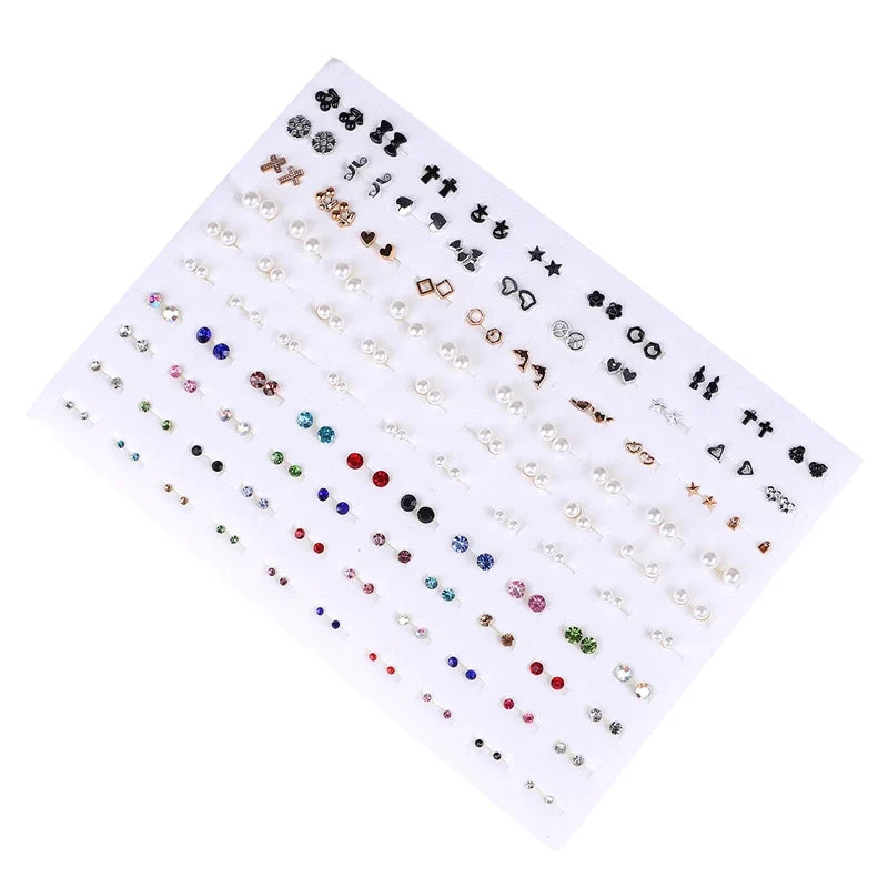 100pairs Acrylic Crystal Heart Star Moon Small Stud Earrings Set for