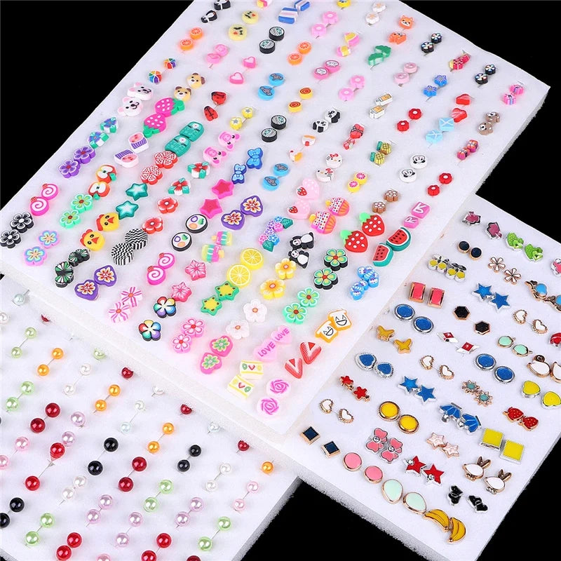 100pairs Acrylic Crystal Heart Star Moon Small Stud Earrings Set for
