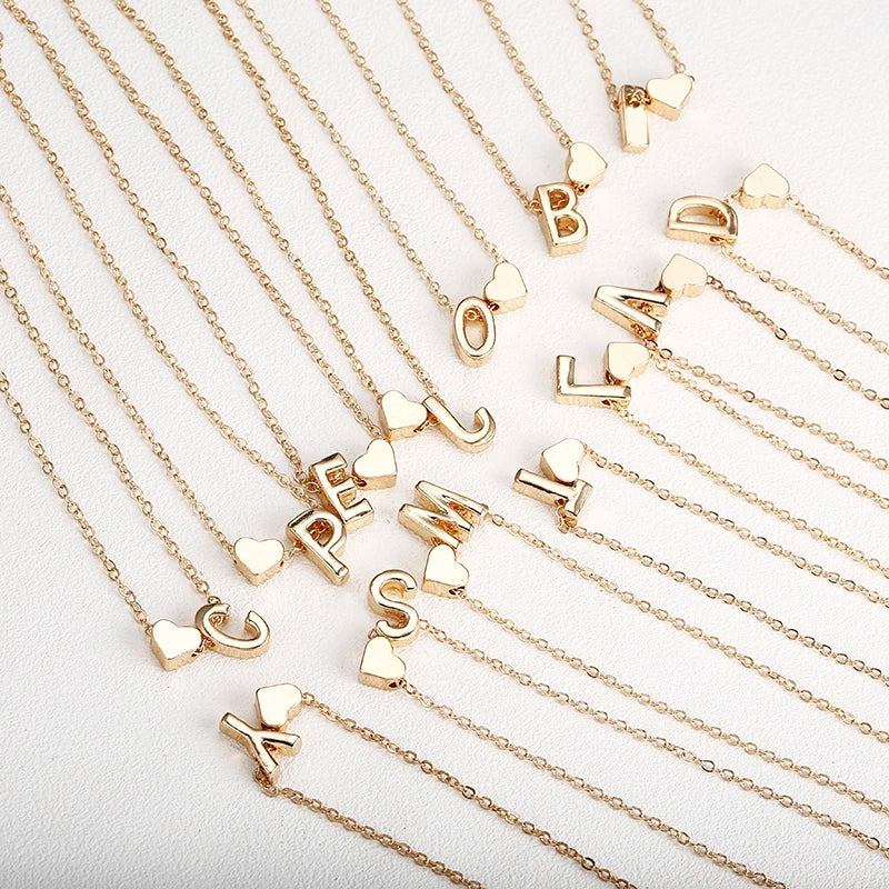 Fashion Tiny Heart Dainty Initial Necklace With Letter Name Choker Necklace For Women Pendant Jewelry Accessories Gift
