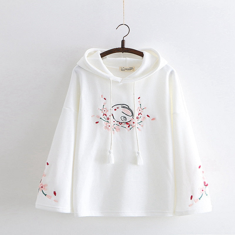 Sudadera con capucha bordada Sakura Bunny