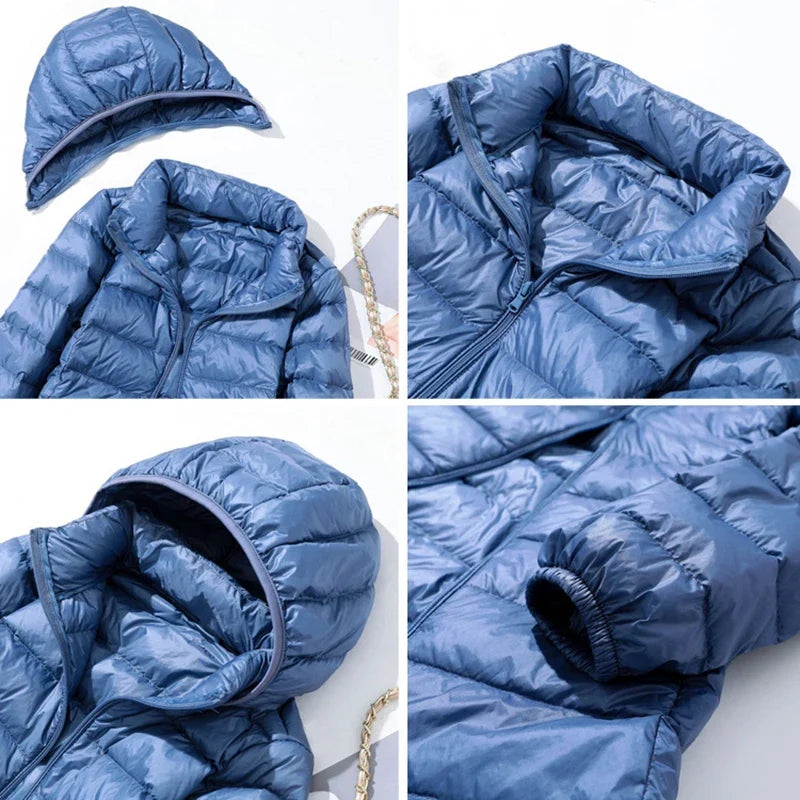 SEDUTMO Winter Long Womens Down Coat  Ultra Light Thin Puffer Jacket Slim Casual Remove Hooded Parka ED1580