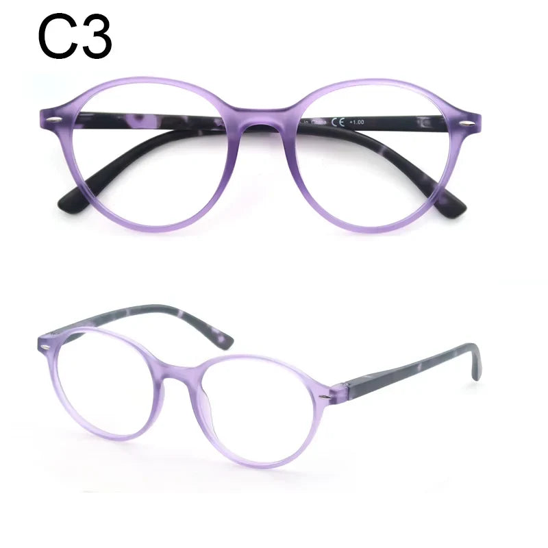 Round Reading Glasses For Women Spring Hinge Lightweight Presbyopic Readers Classic Frame Multicolor (Red/Blue/Purple/Orange)