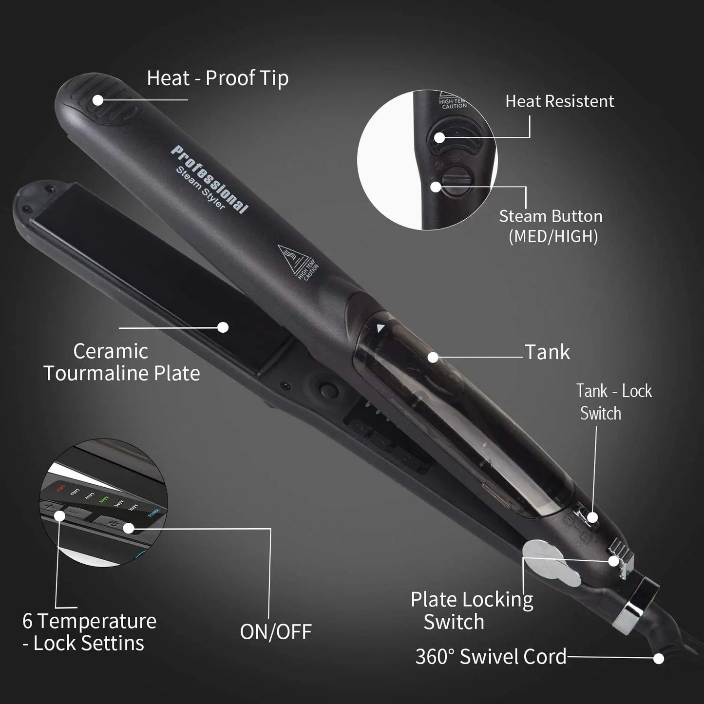 Hair Straightene Professional Steam Flat Iron Ceramic Tourmaline 450F Fast Straightening Curler Vapor Hair Styling Tool