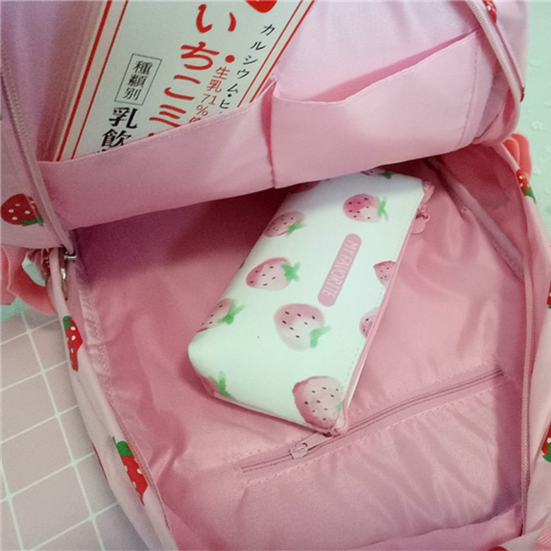 Mochila de lona Harajuku de fresas