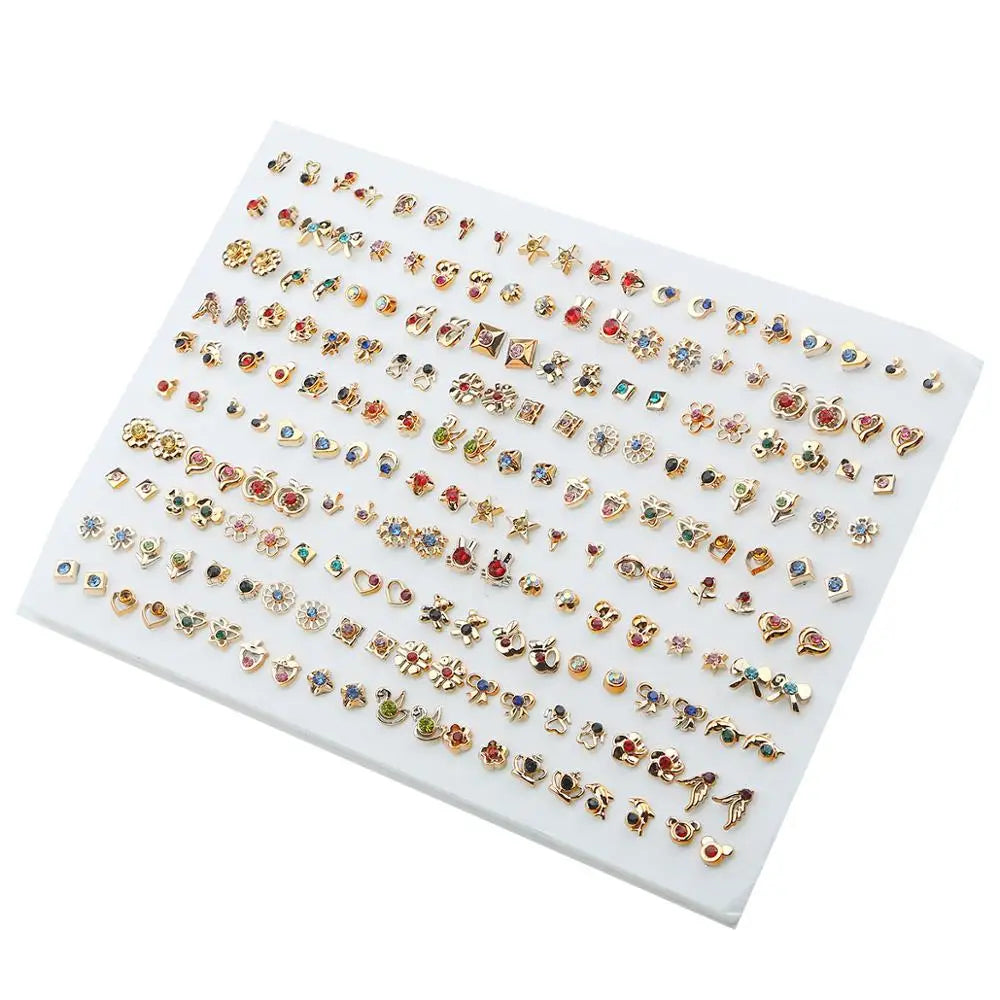 100pairs Acrylic Crystal Heart Star Moon Small Stud Earrings Set for
