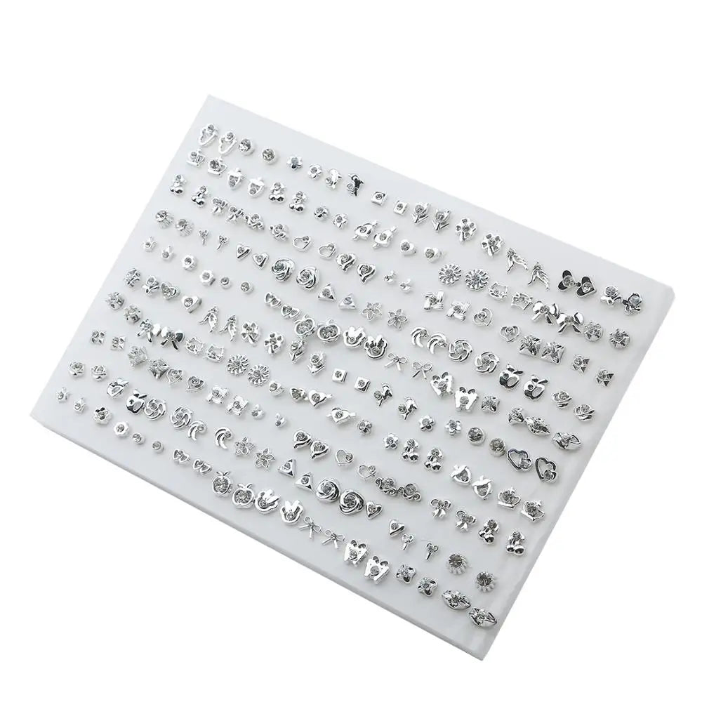 100pairs Acrylic Crystal Heart Star Moon Small Stud Earrings Set for